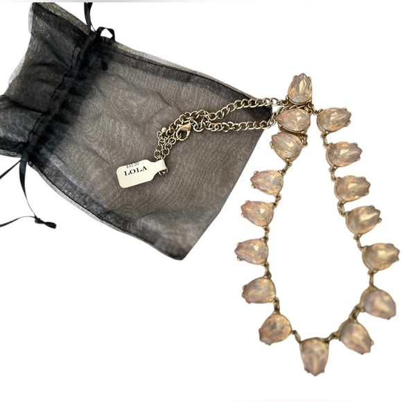 NWT Lola teardrop faceted blush crystal Necklace champagne gold-tone chain - Picture 1 of 7